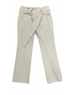 Fash-ion-is’-ta Beige Stripe Ankle Length Pants High Waist Tie Belt Slim Fit